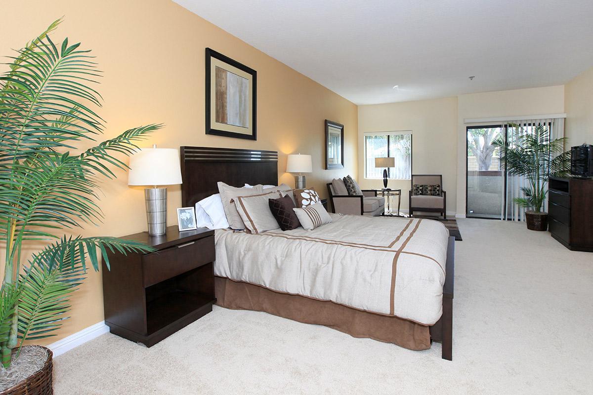 a bedroom with a large bed in a hotel room