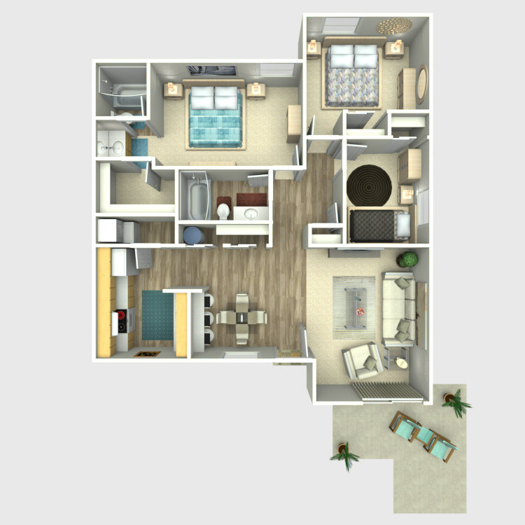 Floor plan image of 3 Bedroom 2 Bath Garden Level