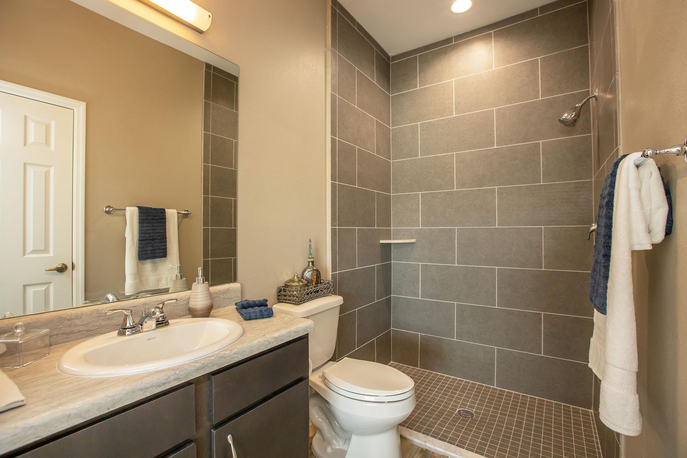 a restroom with a sink and a mirror