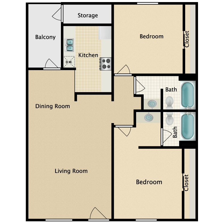 Floor plan image of Two Bedroom Two Bathroom