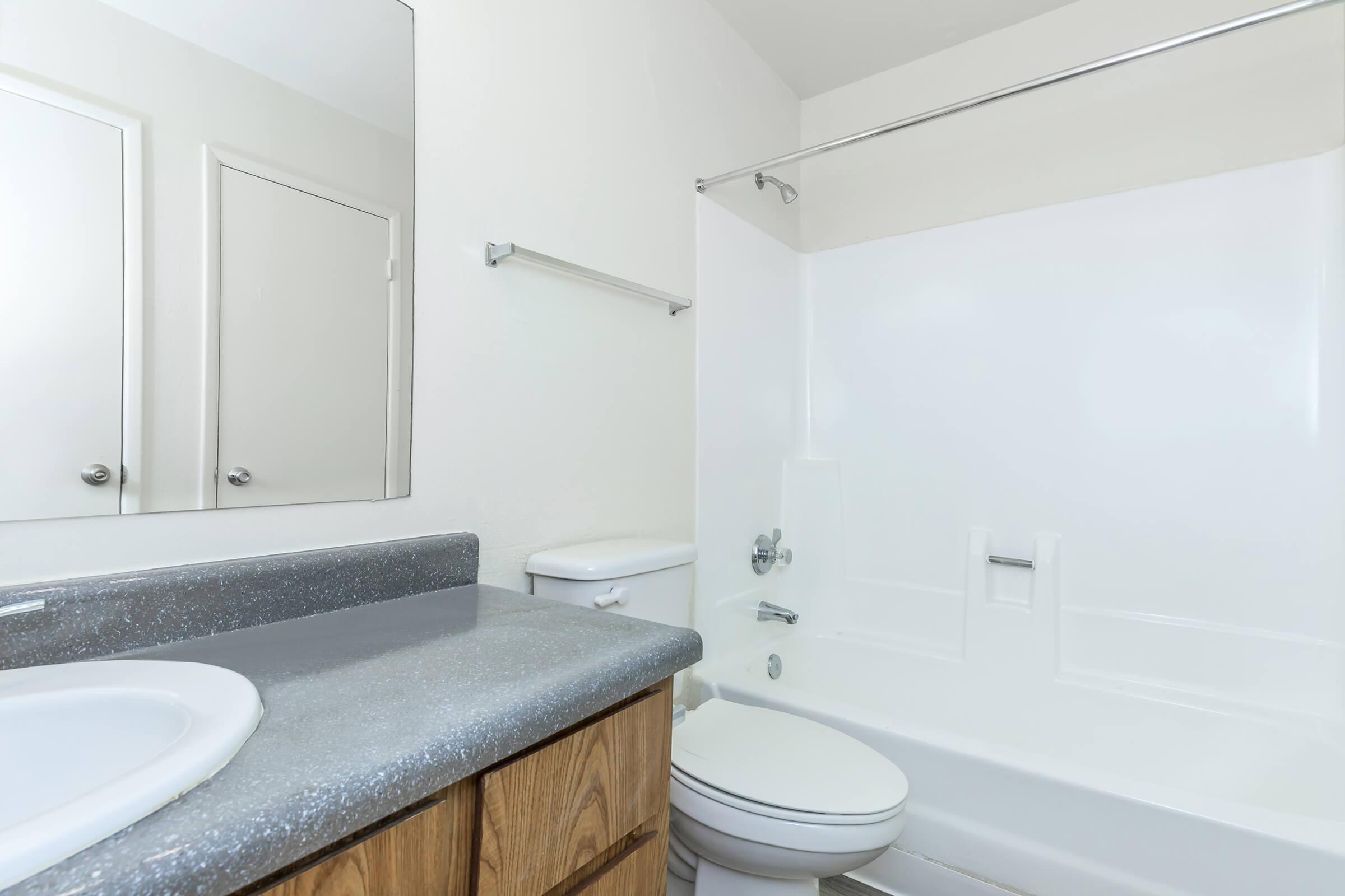 a white sink sitting under a mirror