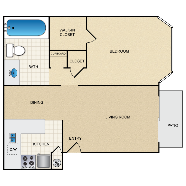 Floor plan image of 1 Bed 1 Bath