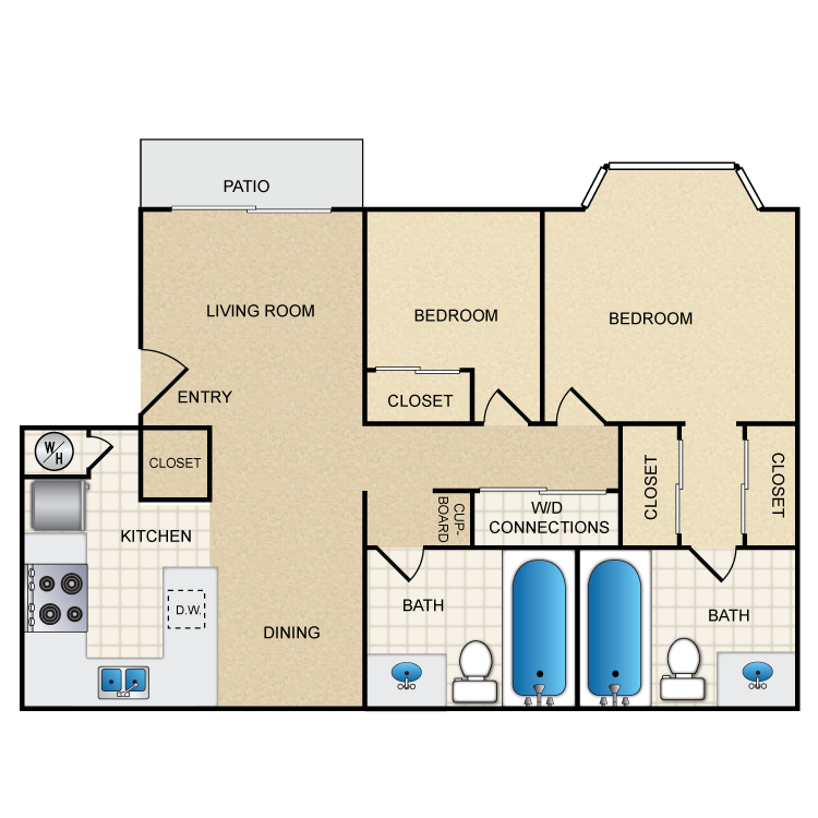 Floor plan image of 2 Bed 2 Bath