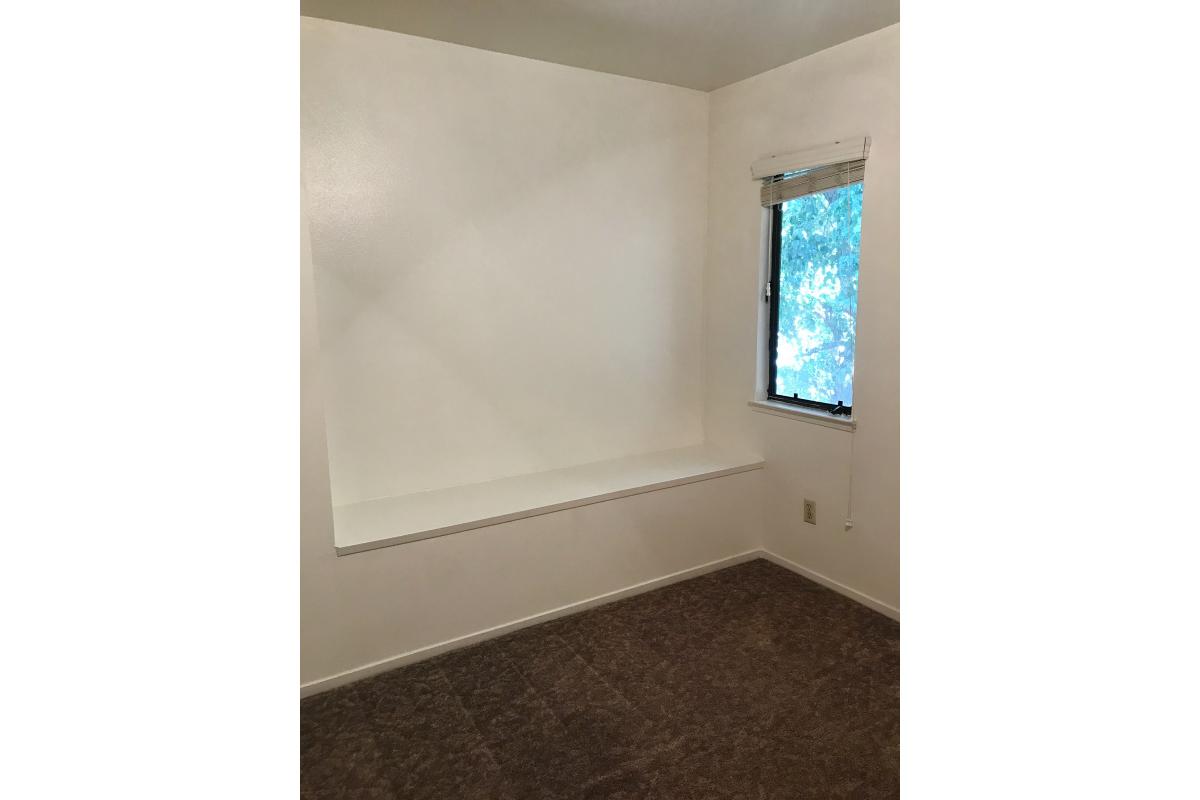 Bench in a room with carpet