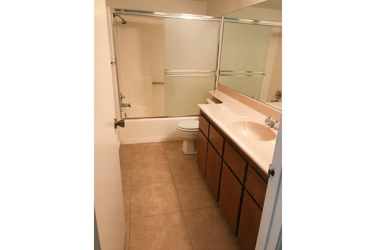 Bathroom with wooden cabinets