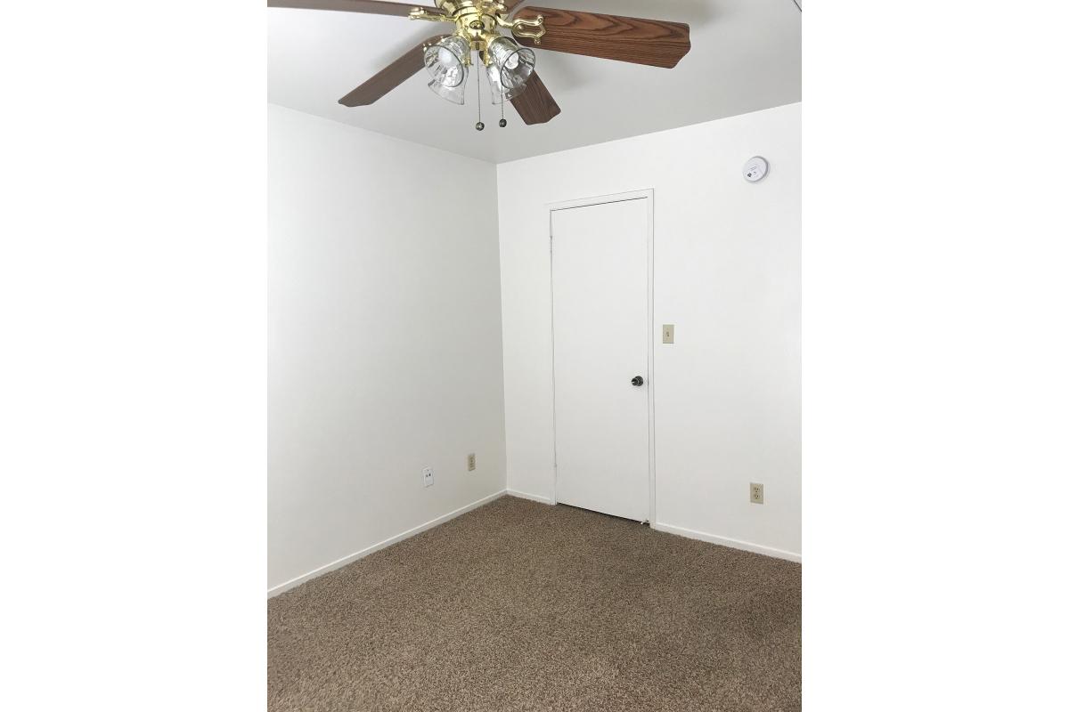 Bedroom with closed closet door