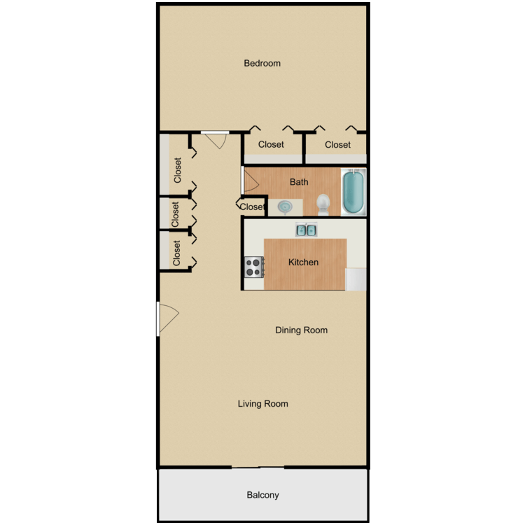 Floor plan image of 1 x 1