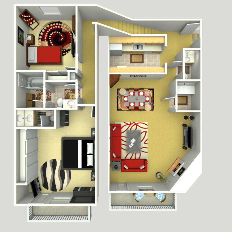 Floor plan image of 2 Bed 2.5 Bath Townhome