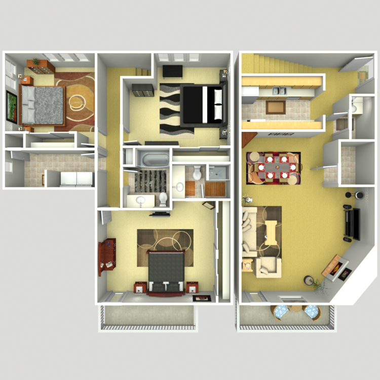 Floor plan image of 3 Bed 2.5 Bath Townhome