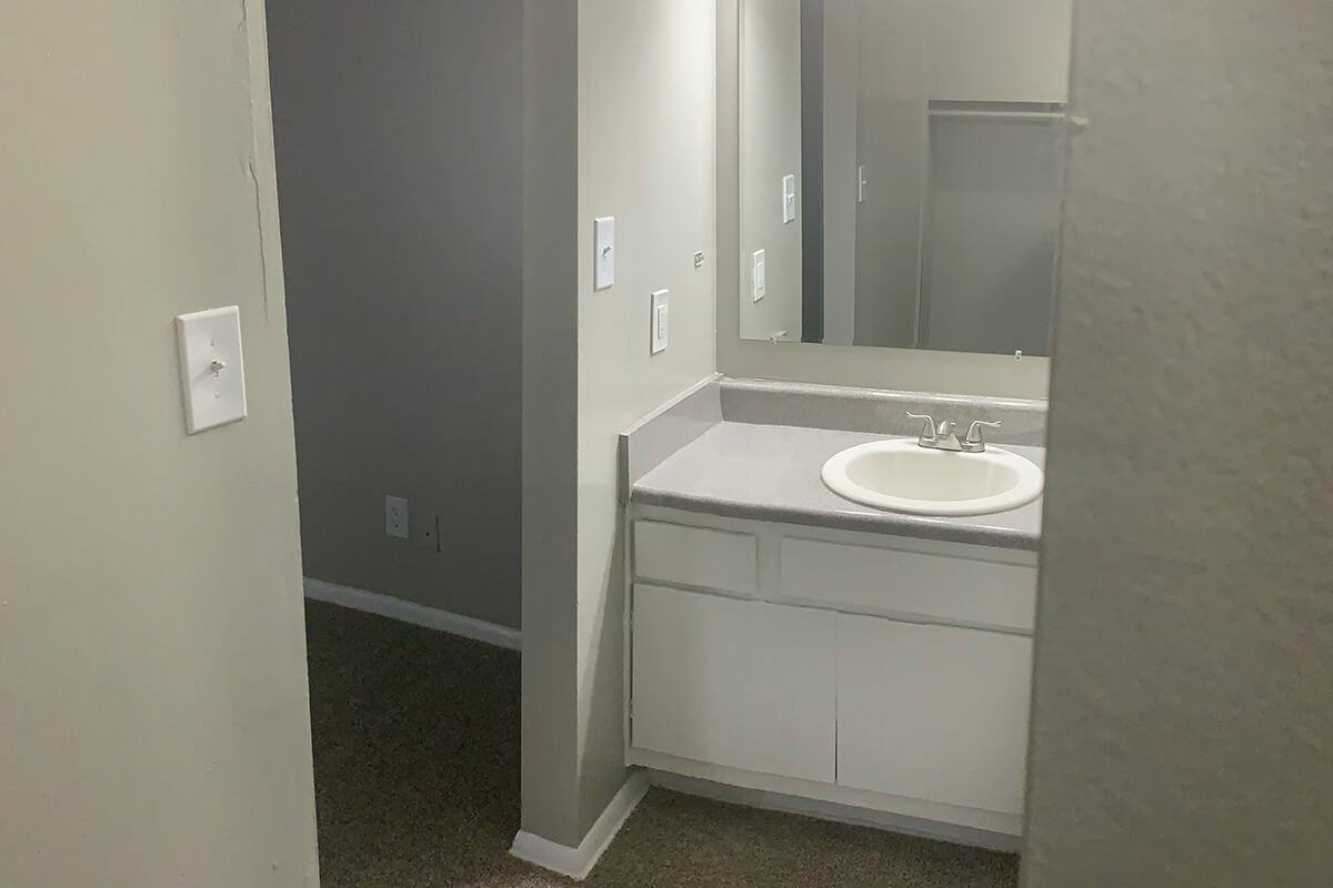 a restroom with a sink and a mirror