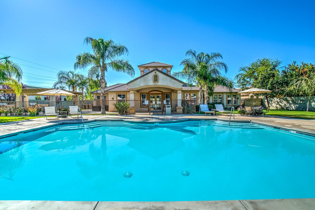 Community pool with green trees