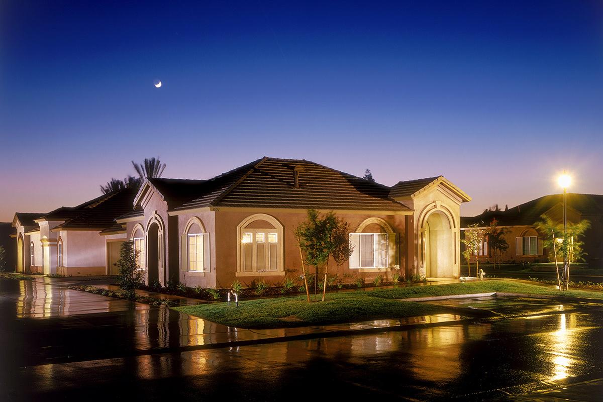 Jasmine Parke Apartments community building at night