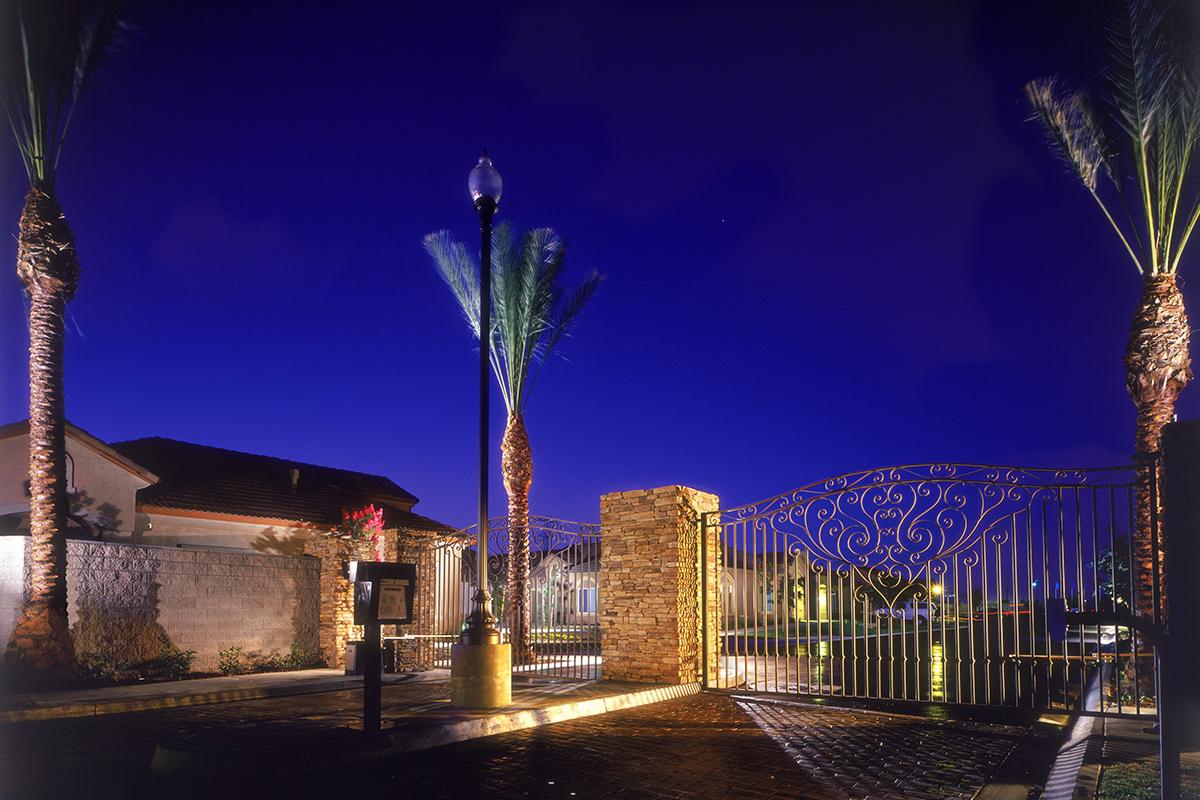 Jasmine Parke Apartments entrance at night