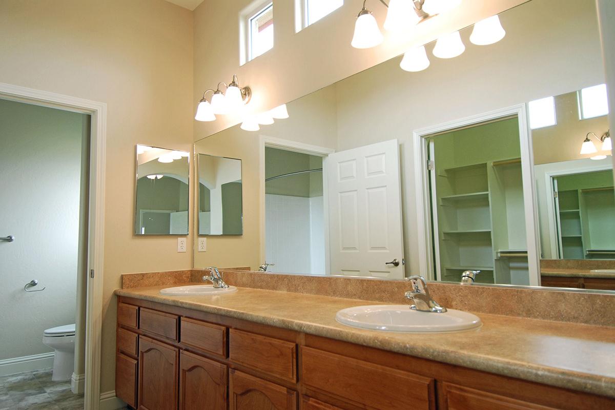 Bathroom with wooden cabinets