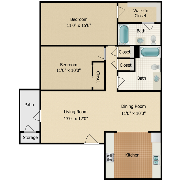 Floor plan image of 2 Bed 2 Bath