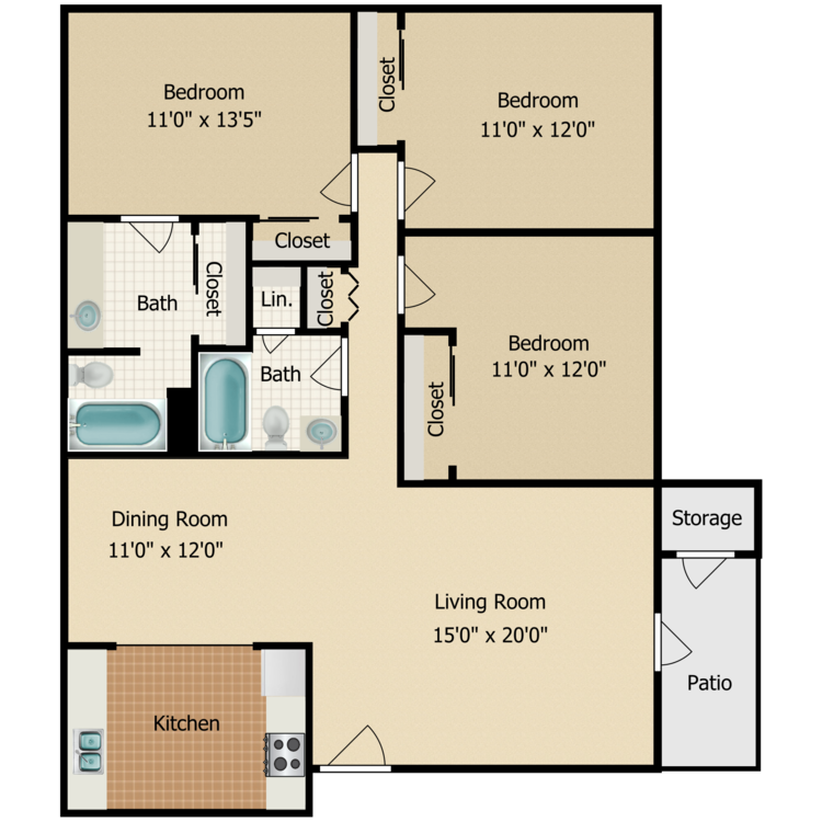 Floor plan image of 3 Bed 2 Bath
