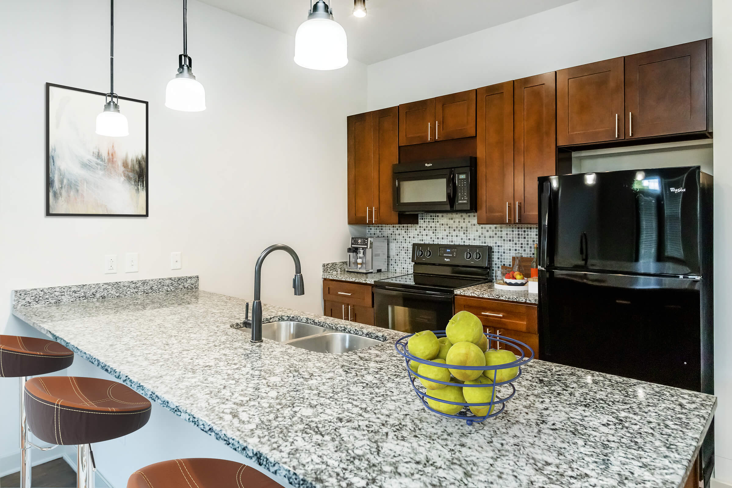 a kitchen with a dining table