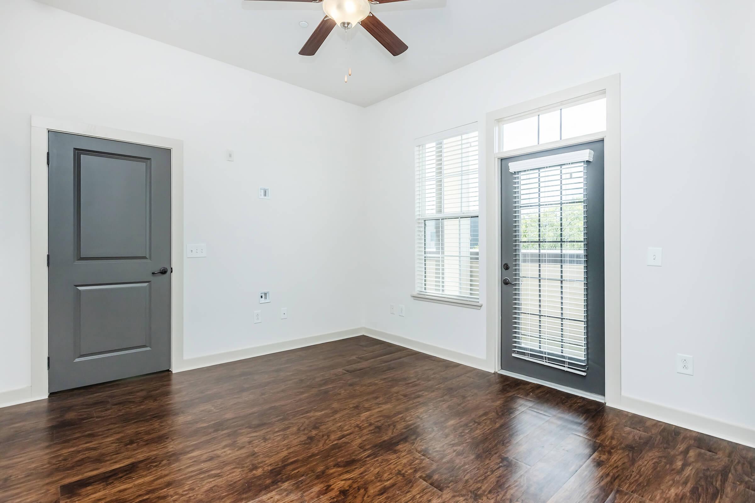 a kitchen with a large window