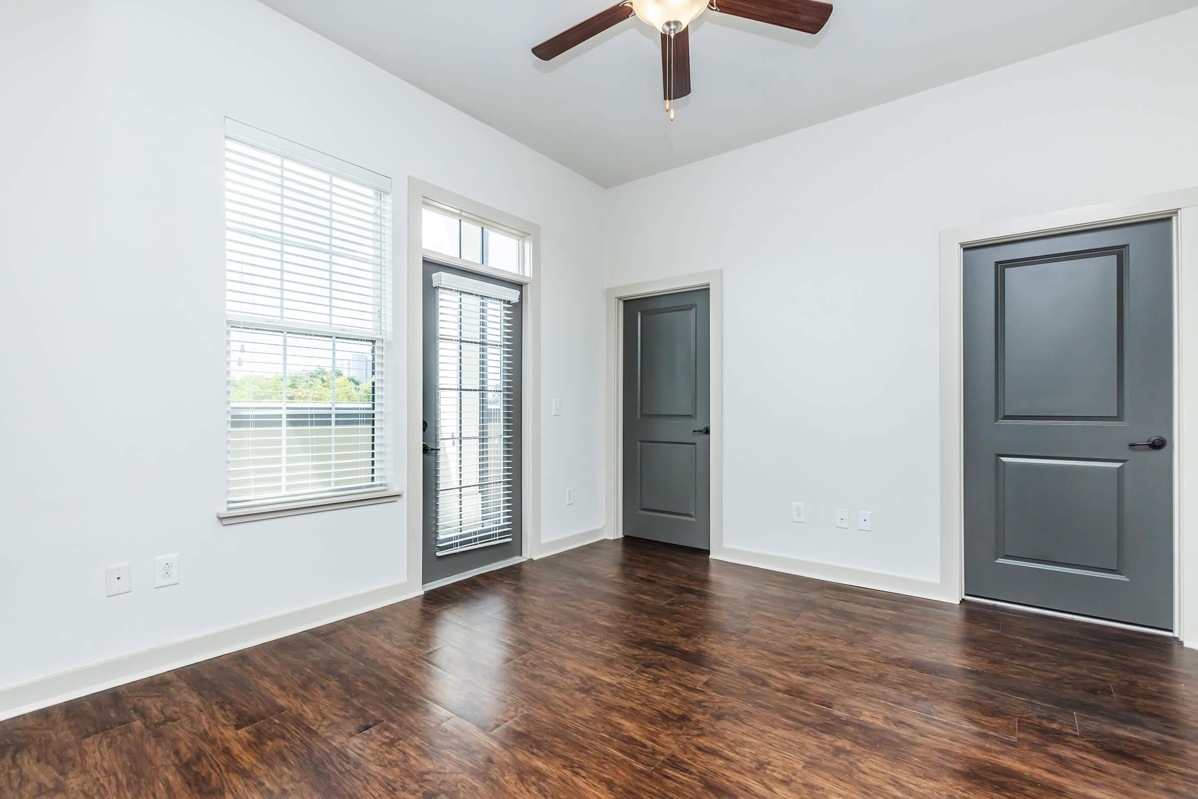 a kitchen with a wood floor