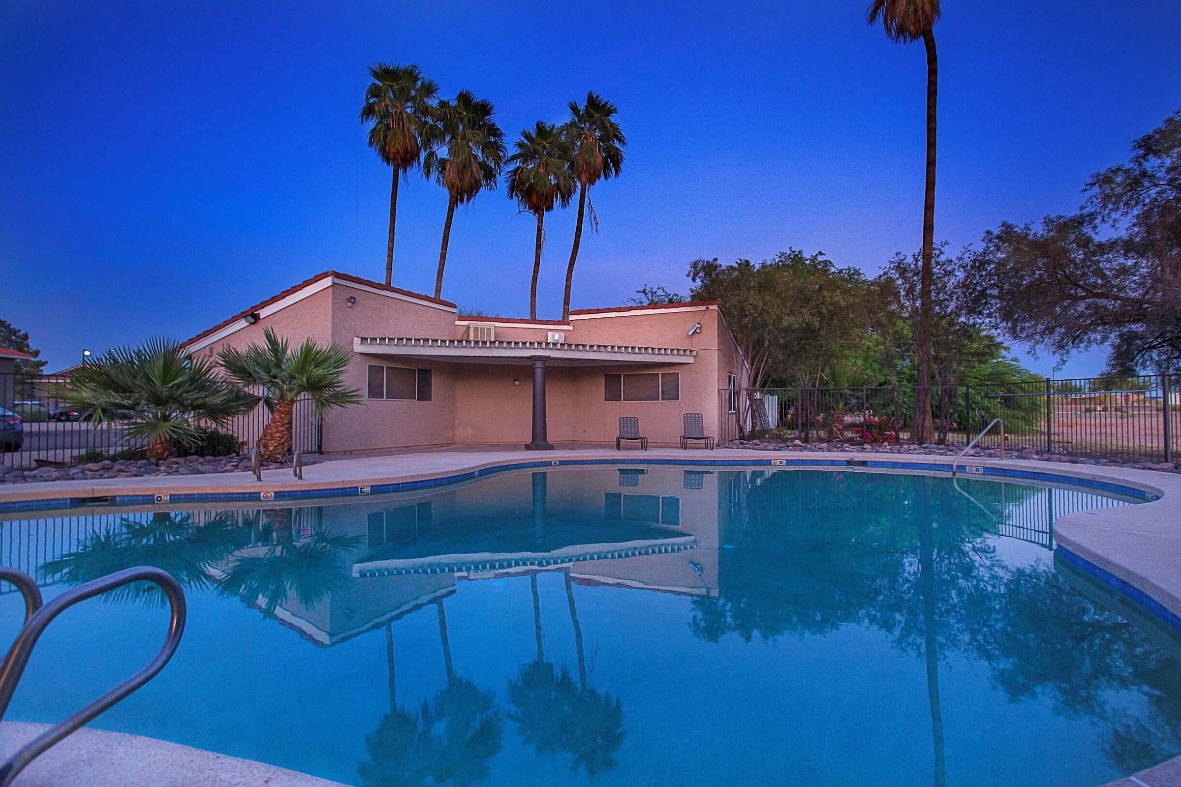 a house with a pool of water