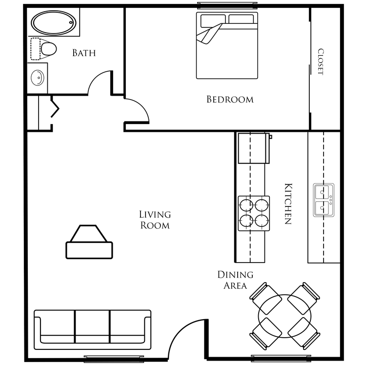 Floor plan image of 1 Bed 1 Bath