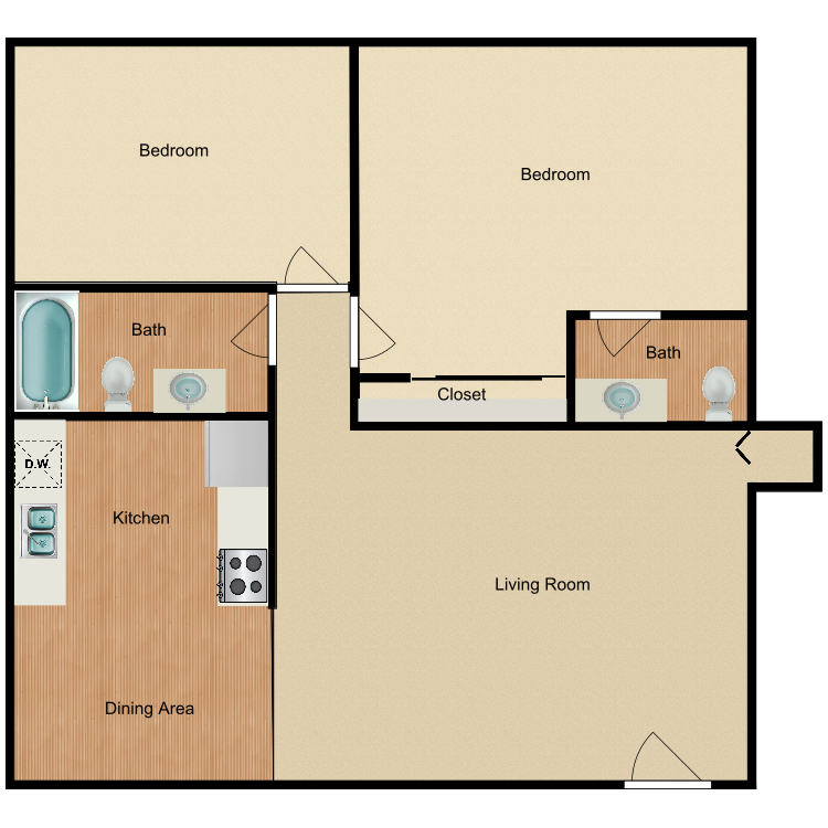 Floor plan image of 2 Bed 1.5 Bath