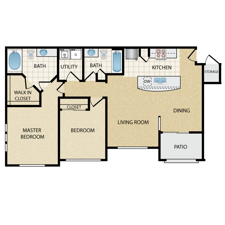 Floor plan image of Flamingo Lower: 2 Bed 2 Bath