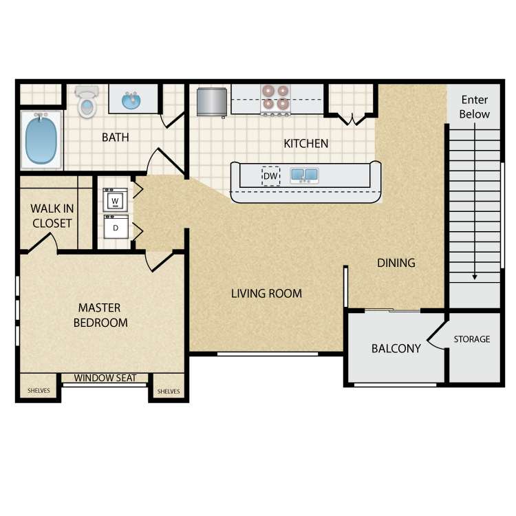 Floor plan image of Thunderbird Upper: 1 Bed 1 Bath