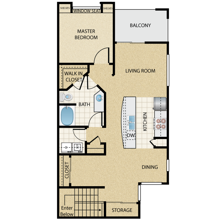 Floor plan image of Tropicana Upper: 1 Bed 1 Bath