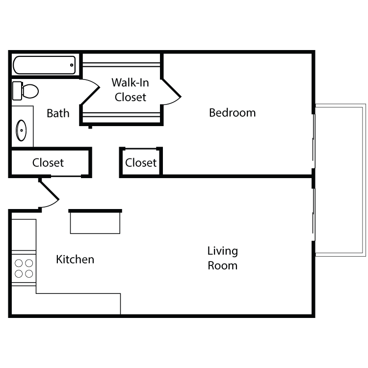 Floor plan image of Plan A, B, C, D, J, K 1 Bed 1 Bath
