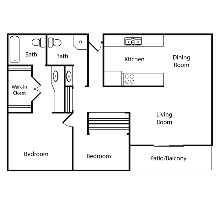 Floor plan image of Plan E, F 2 Bed 2 Bath