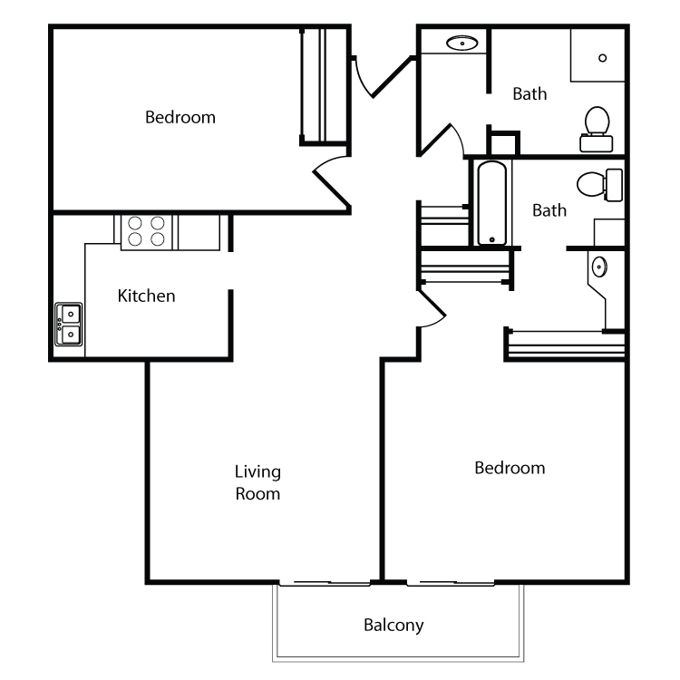 Floor plan image of Plan G, H 2 Bed 2 Bath