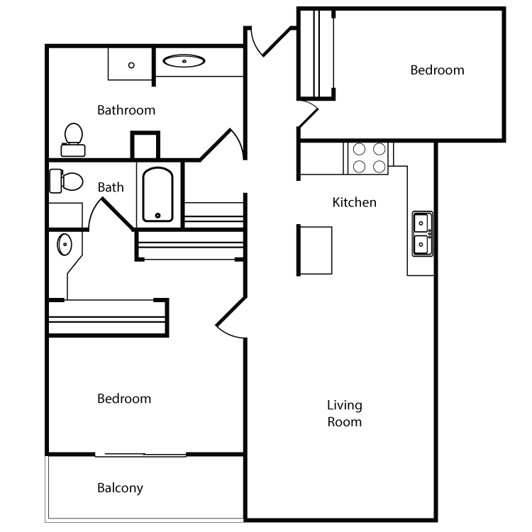 Floor plan image of Plan L, M 2 Bed 2 Bath