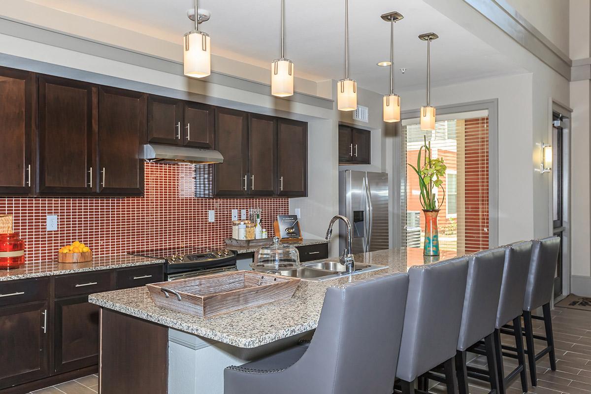 a kitchen with a dining table