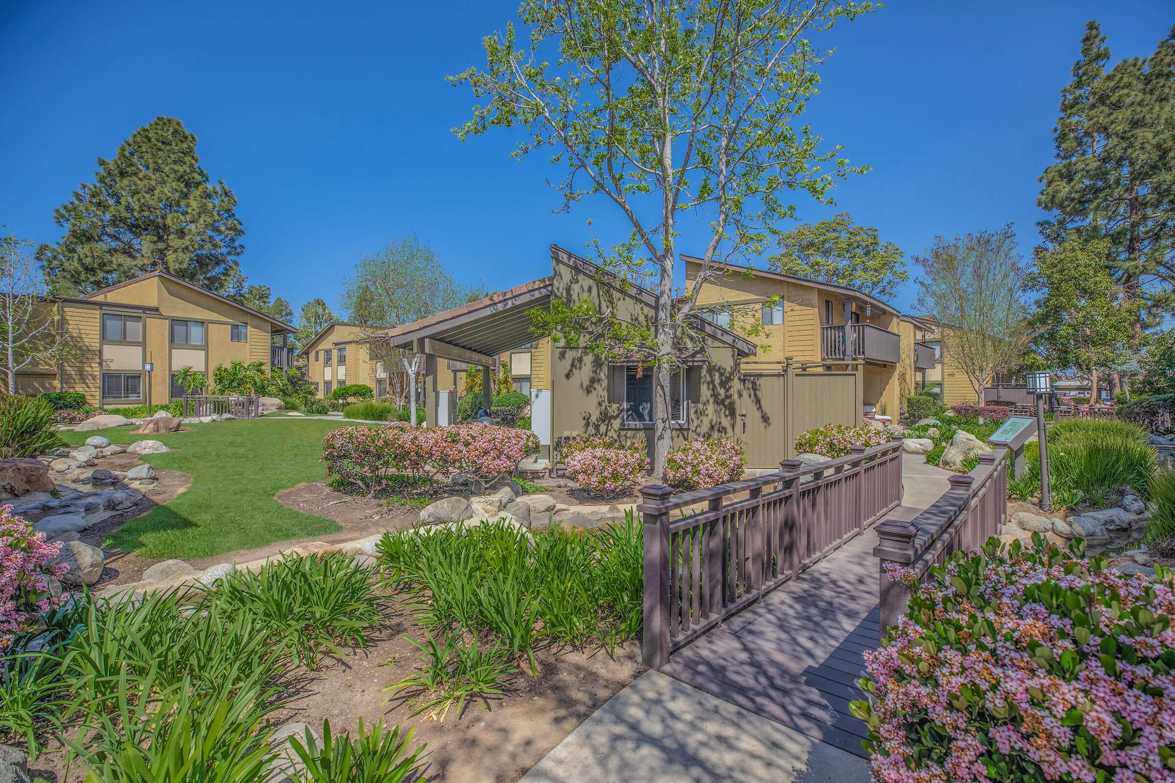 The community buildings with green landscaping