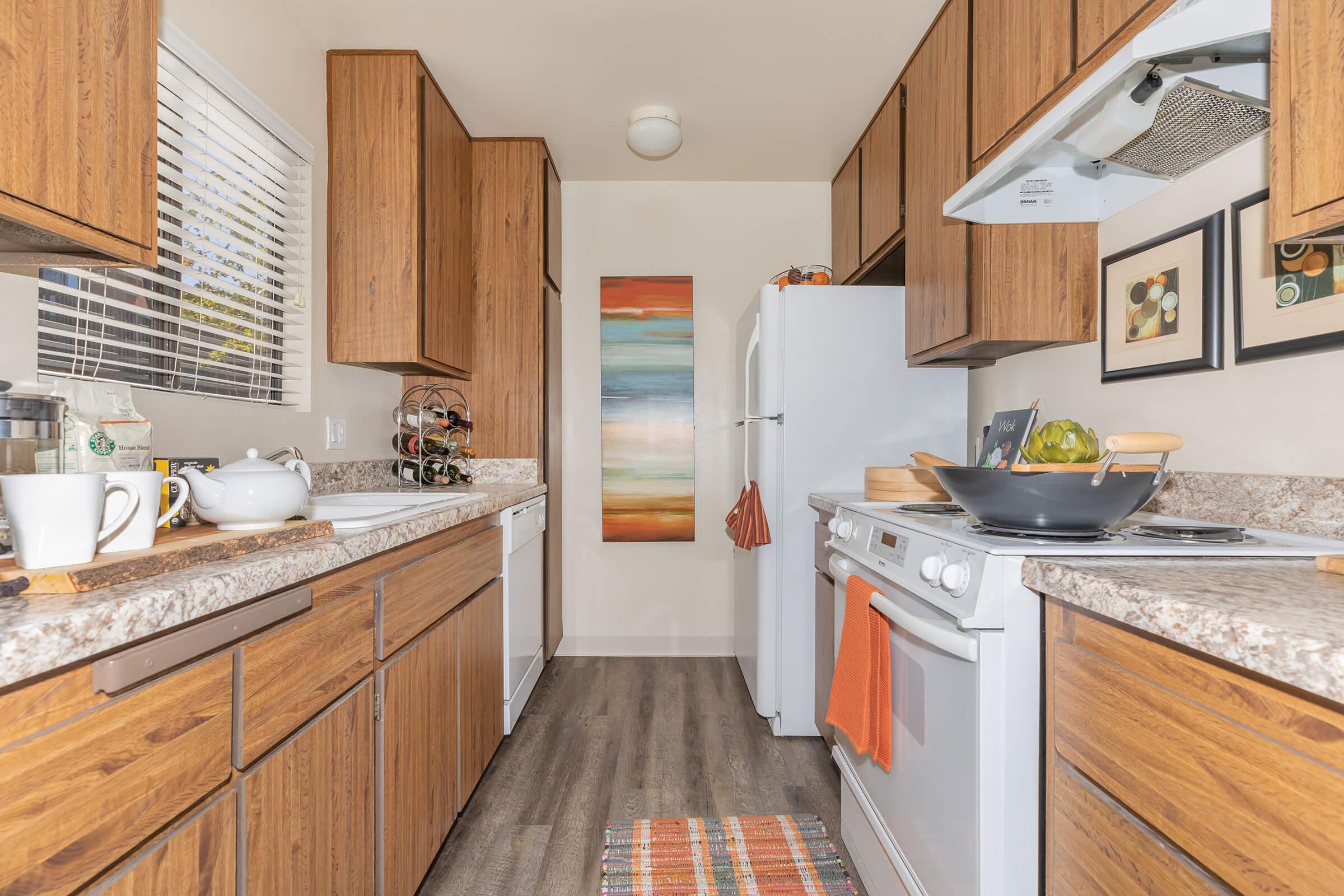 Kitchen with wooden cabinets