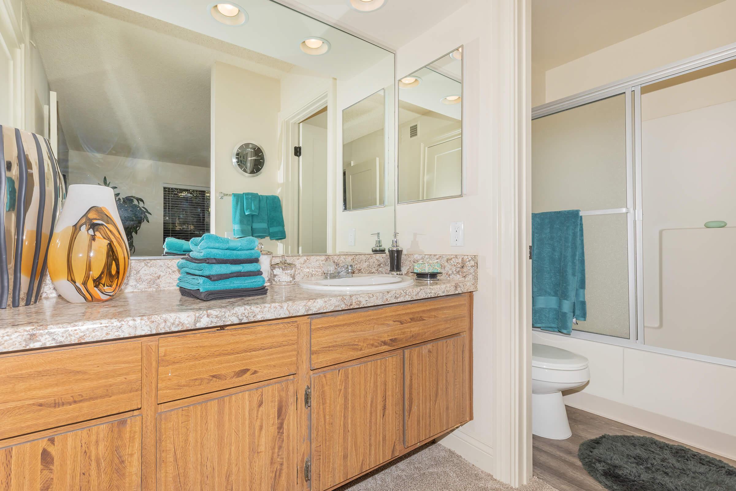 Bathroom with glass shower doors