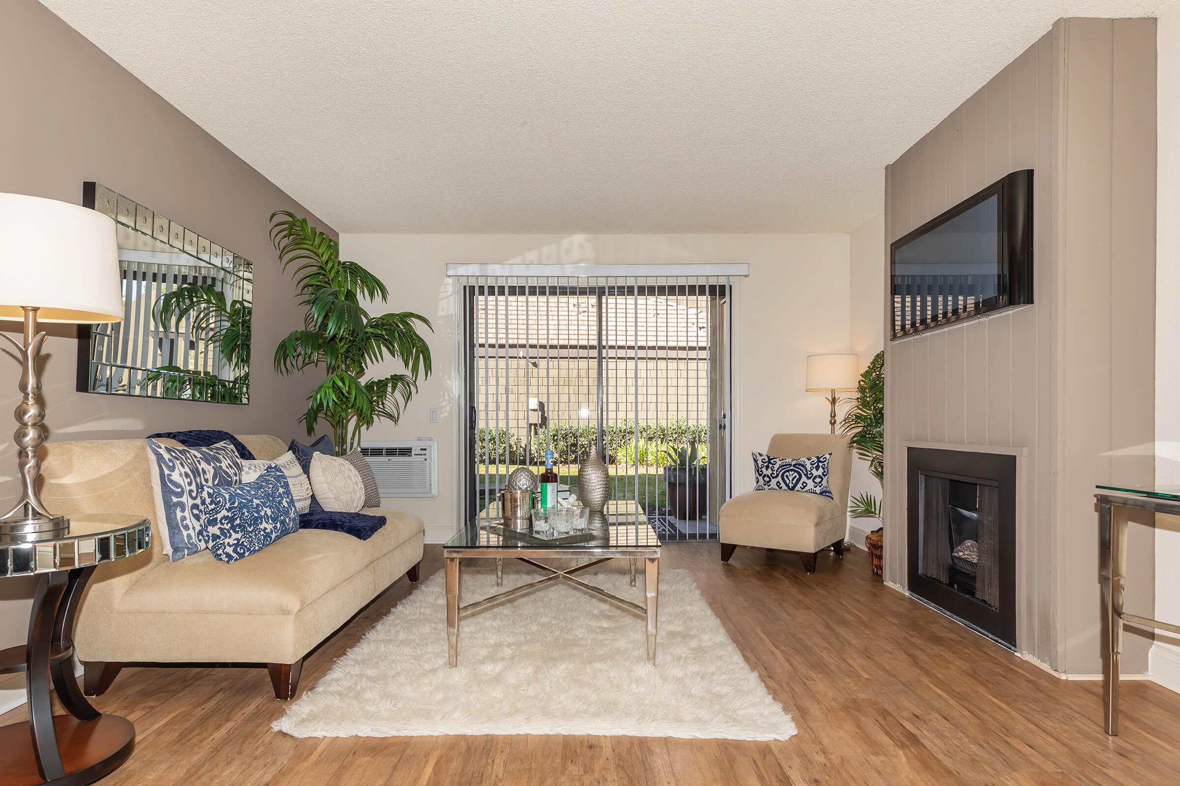 Living room with a fireplace