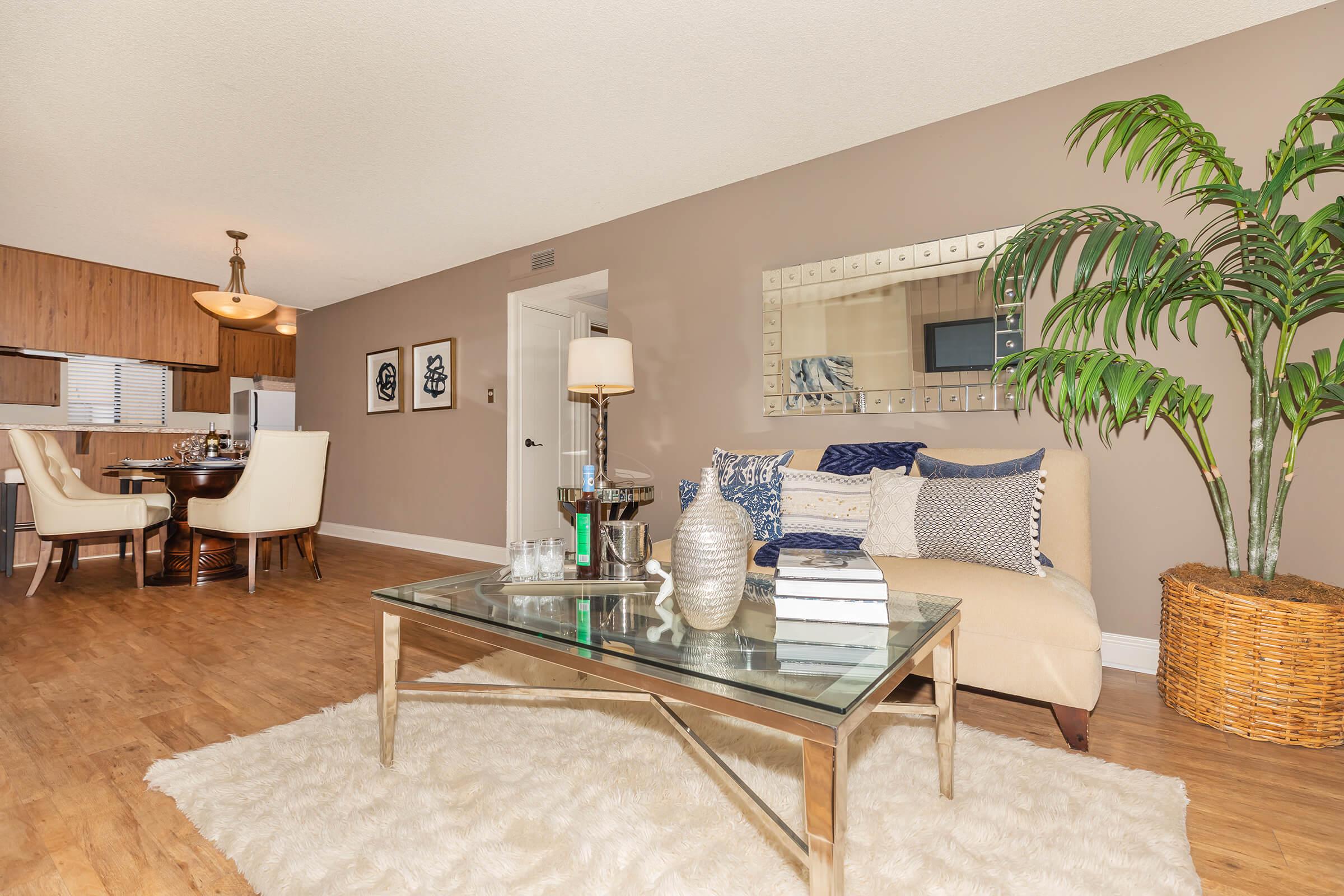 Living room with a glass coffee table