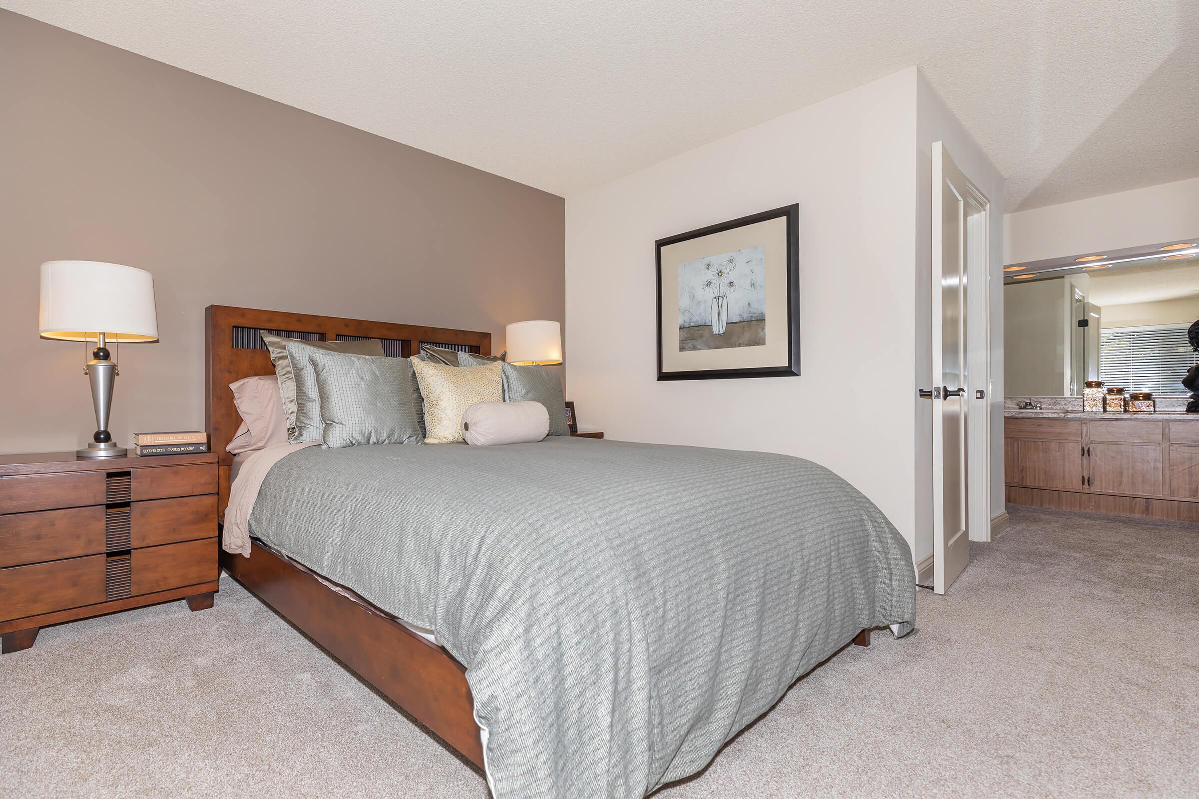 Bedroom with green bedding