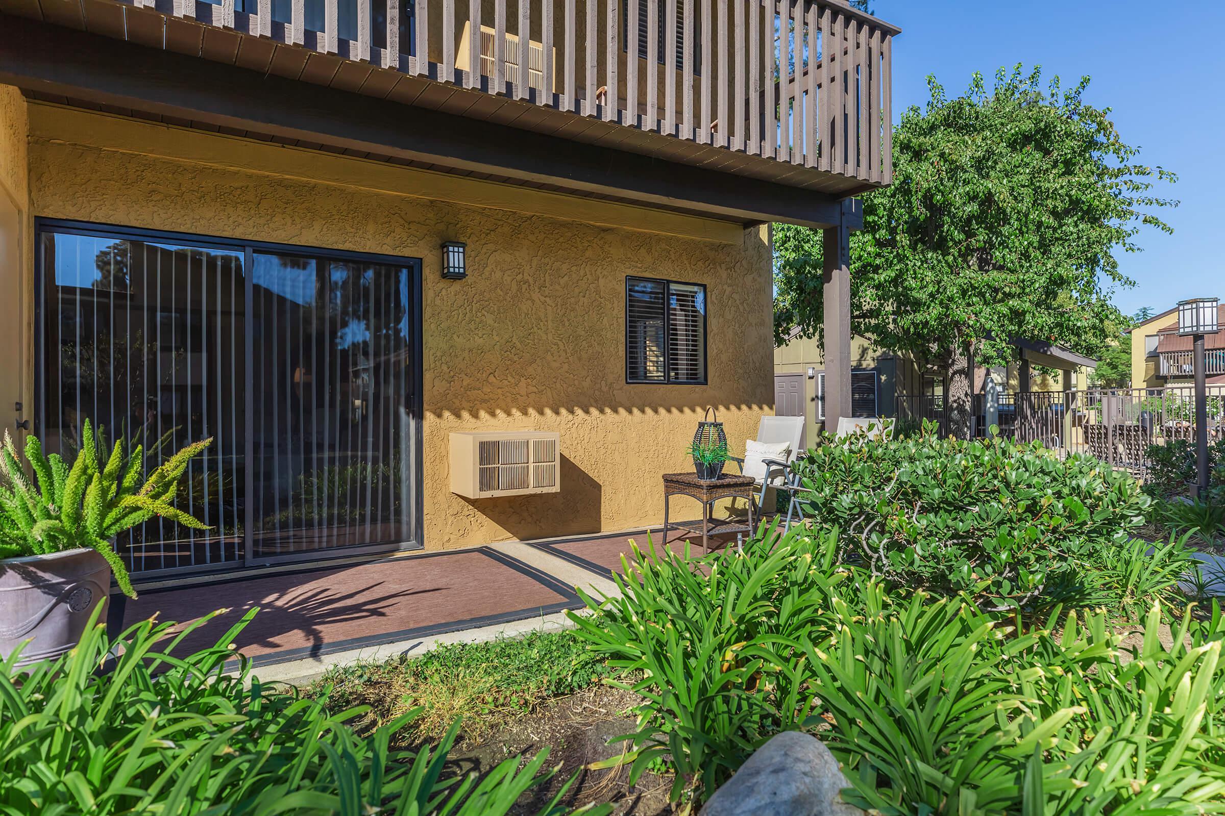 Patio with green landscaping