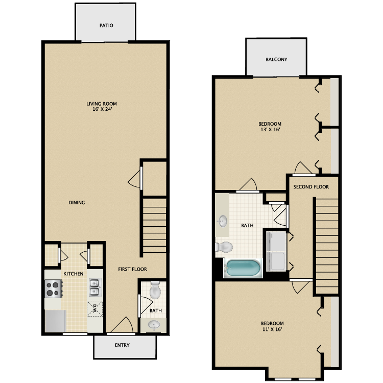 Floor plan image of 2 Bed 1.5 Bath