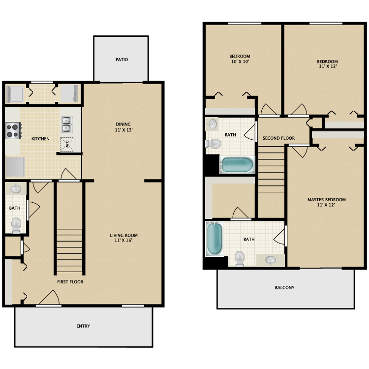 Floor plan image of 3 Bed 2.5 Bath