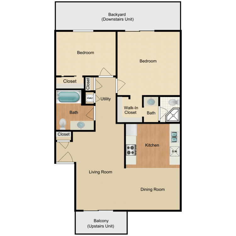Plan 3, a 2 bedroom 2 bathroom floor plan.
