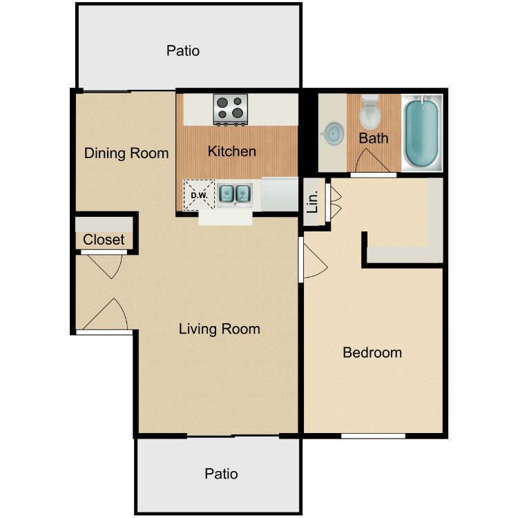 Plan 1, a 1 bedroom 1 bathroom floor plan.