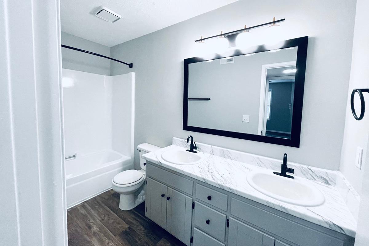 The available double vanity allows for room for everybody to get ready.
