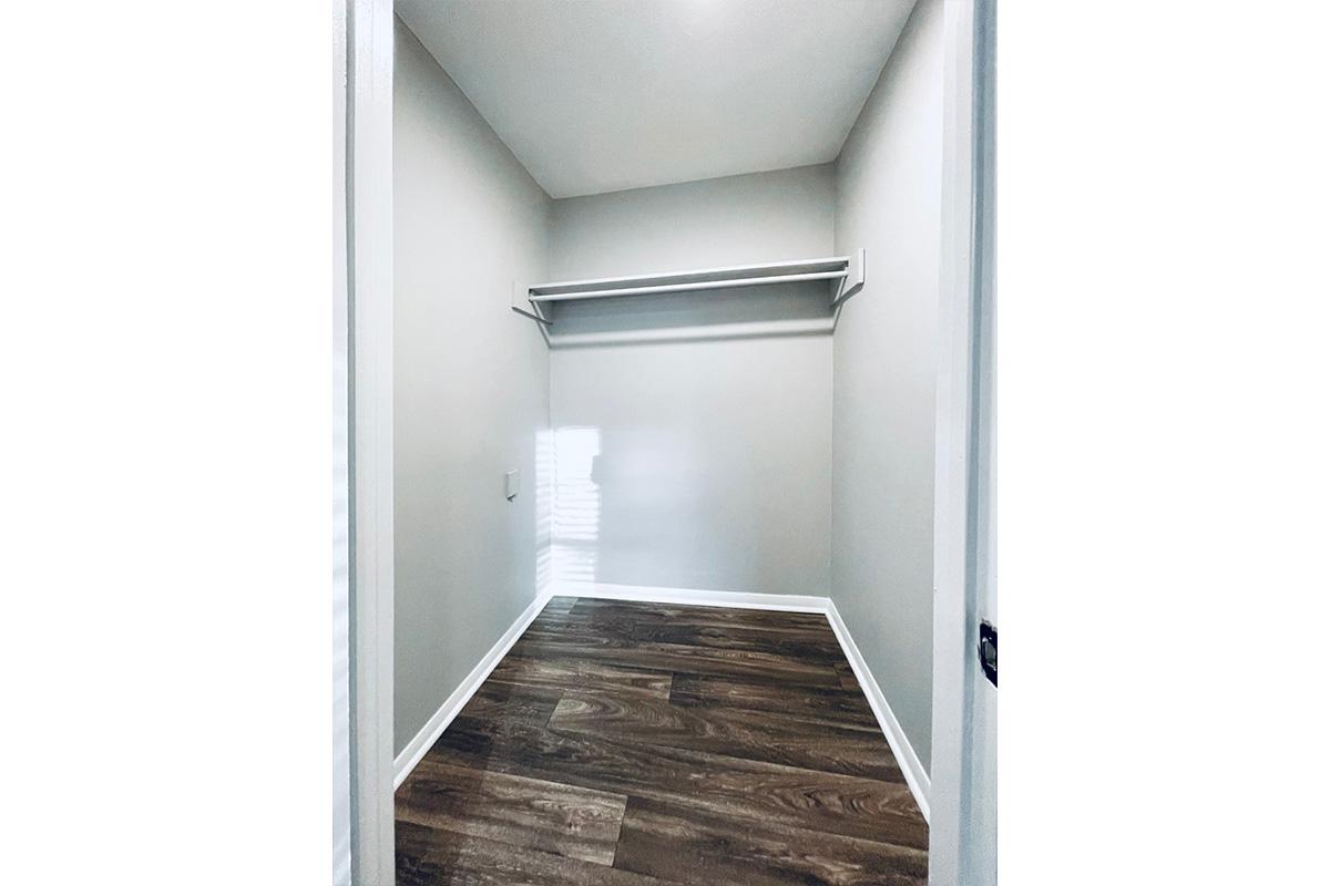 There are walk-in closets that make for easy storage of all clothes at The Roosevelt Apartment Homes in Murfreesboro, Tennessee.