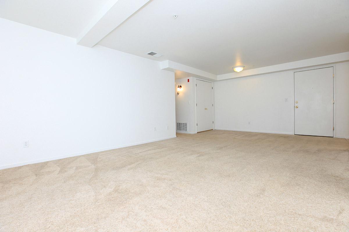 Empty room with light beige carpet, white walls, and a ceiling light. There's a door on one side, and an adjacent wall features a small air vent. The space appears bright and spacious, offering a blank canvas for interior decoration.