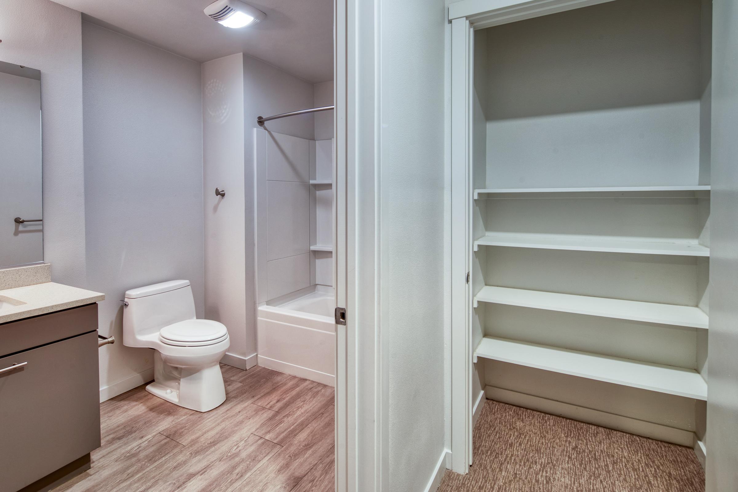 bathroom with linen closet.