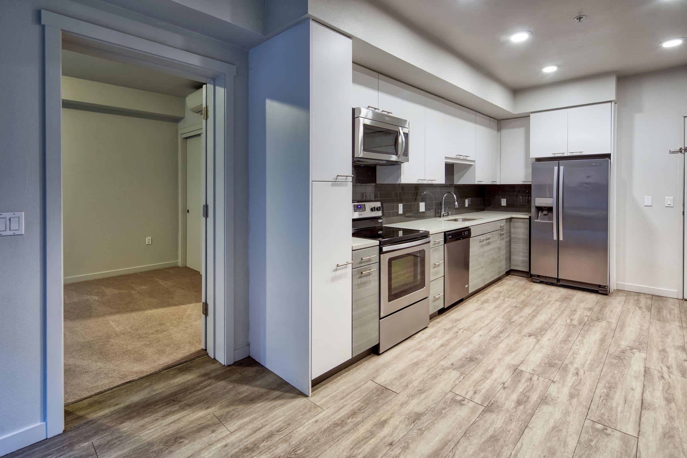 stainless steel appliances in the kitchen.